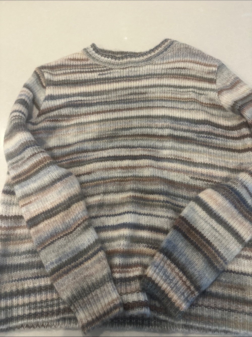 Fate Men's Striped Crewneck Sweater in Blue, Brown, Gray and Cream